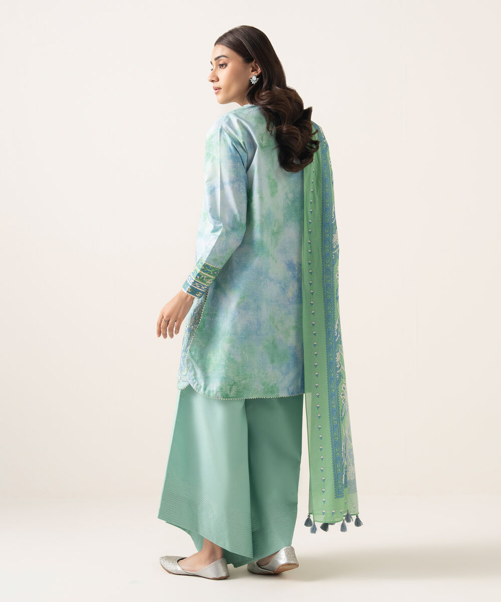Women's Unstitched Textured Lawn Embroidered Blue 3 Piece Suit
