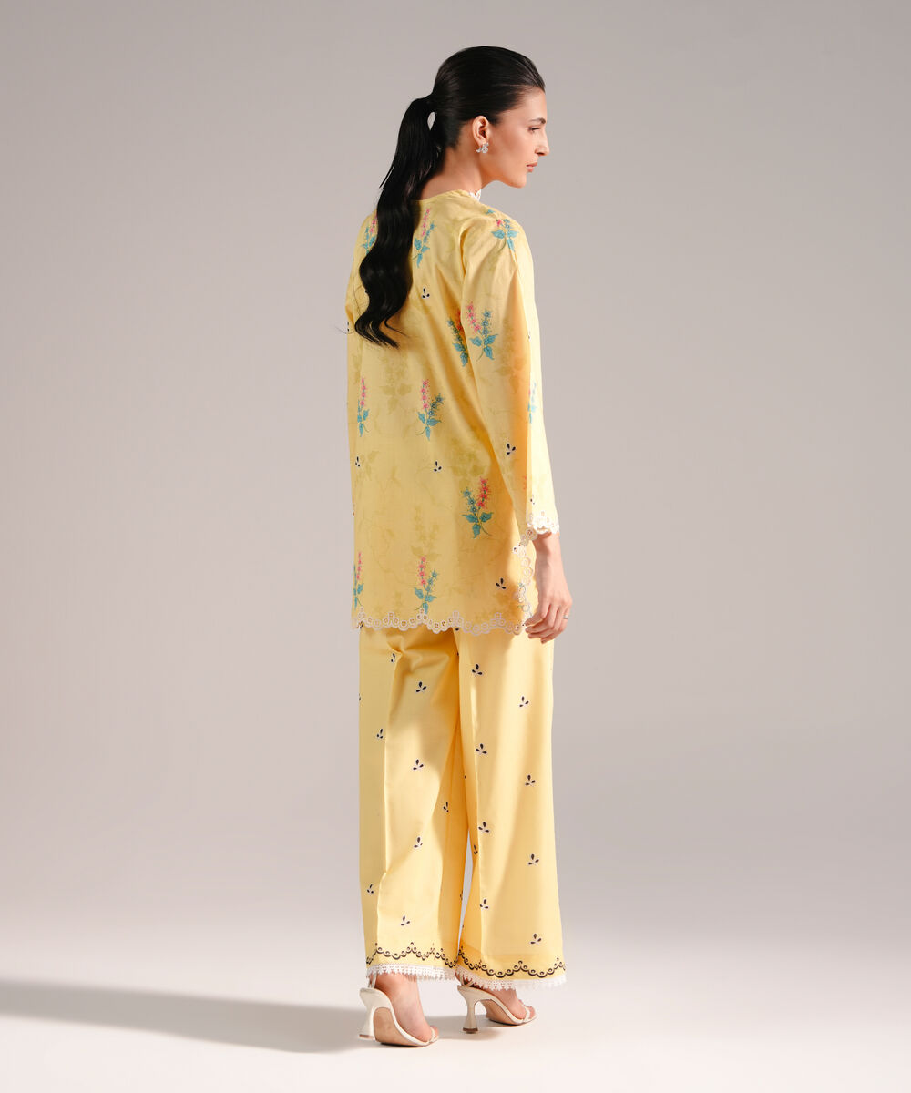 Women's RTW Lawn Embroidered Yellow Straight Shirt