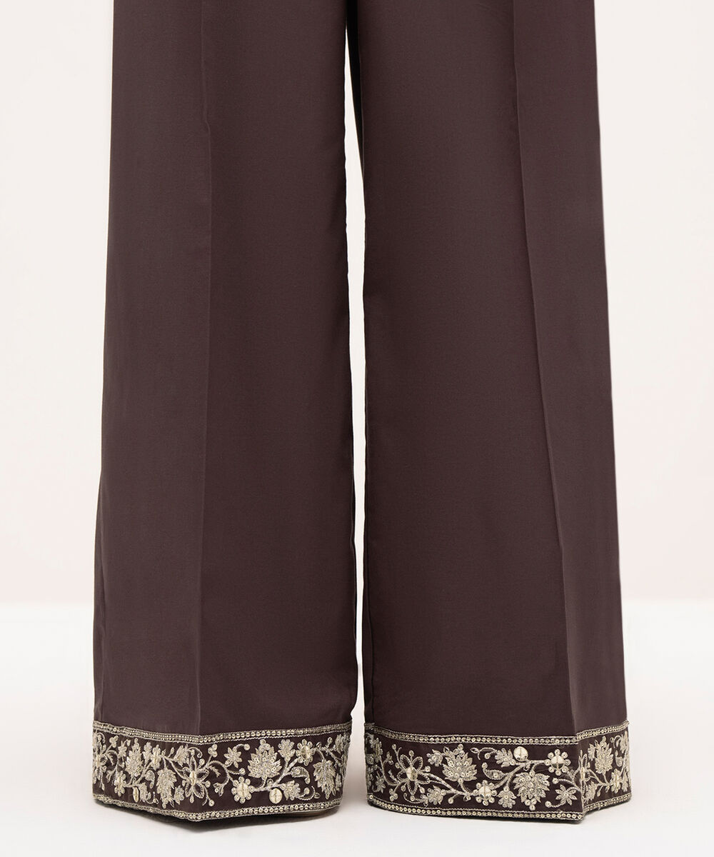 Women's RTW Cambric Brown Embroidered Flared Pants