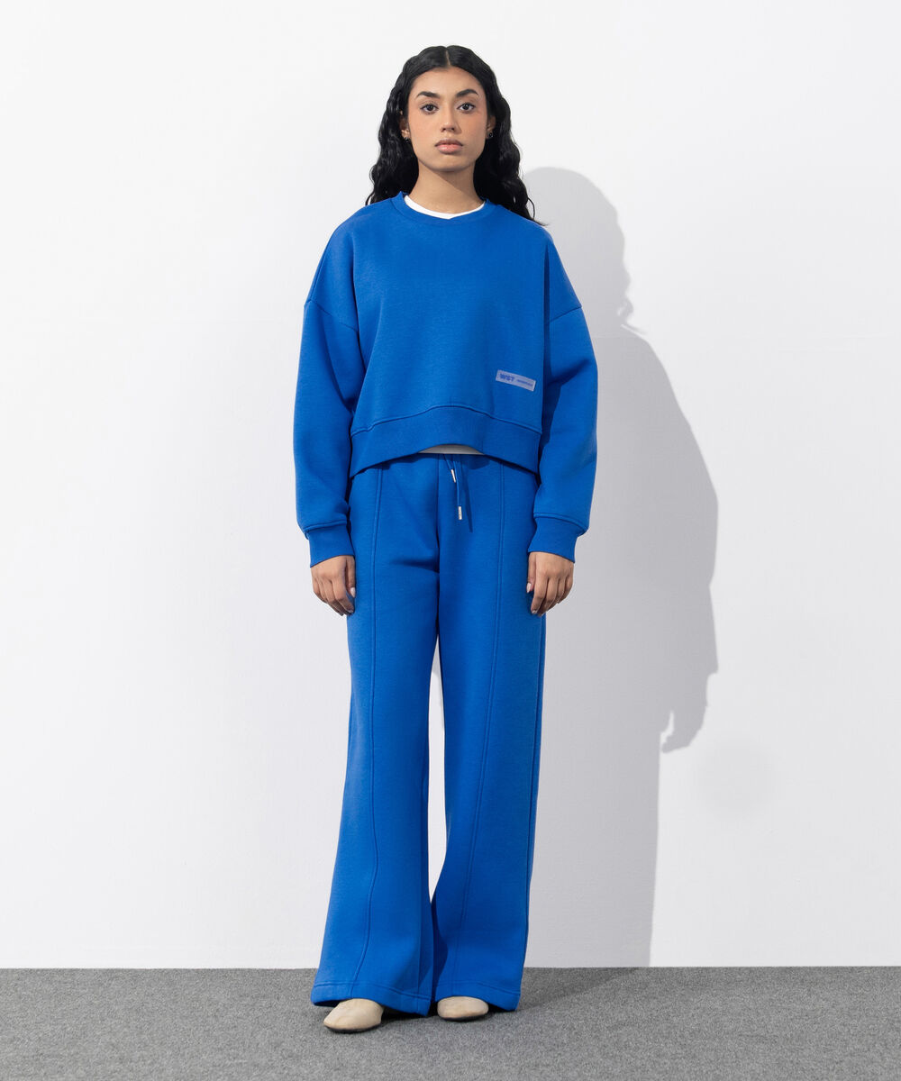 Women's Western Wear Blue Cropped Fleece Sweatshirt