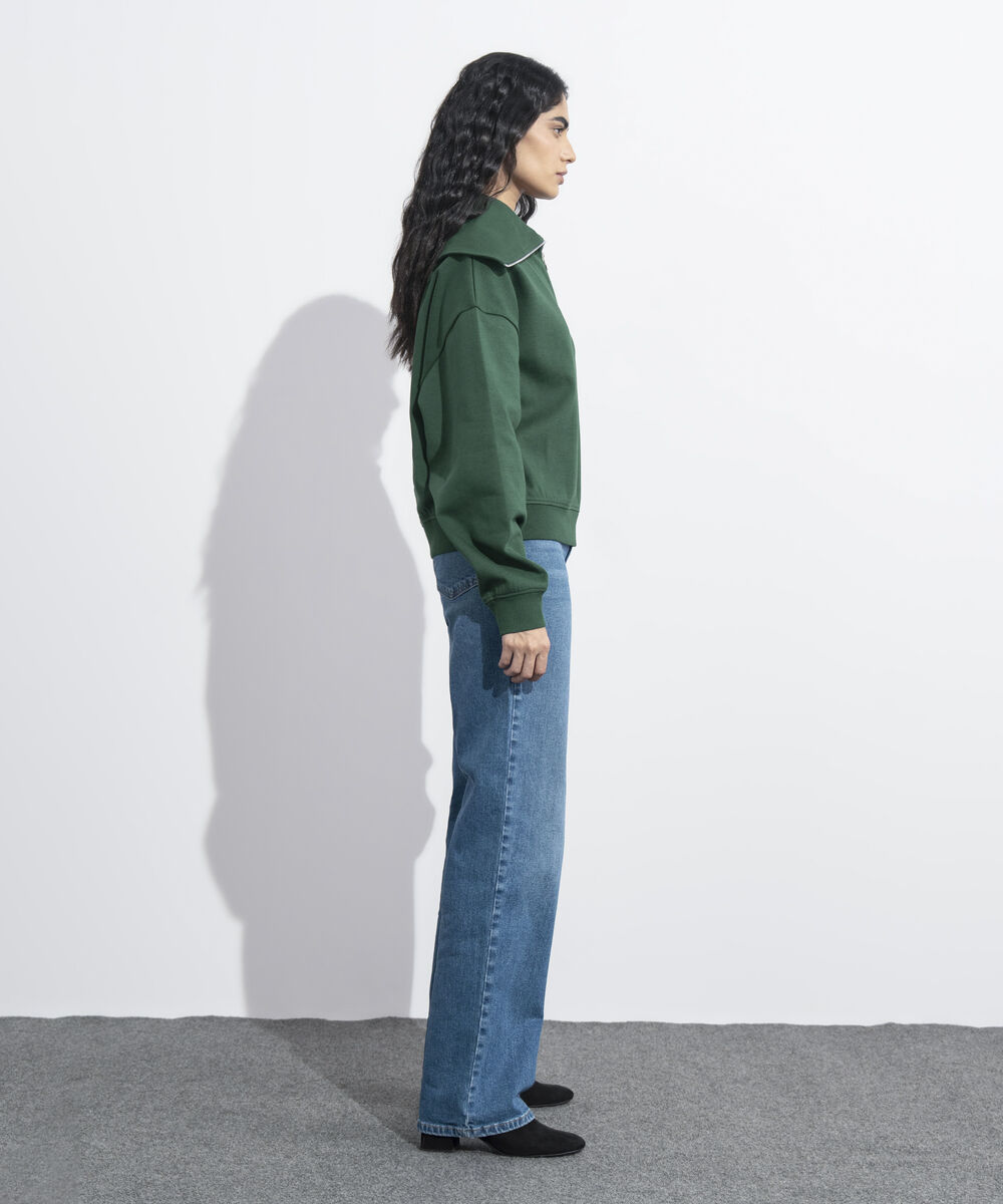 Women's Western Wear Green Zip-Up Interlock Sweatshirt