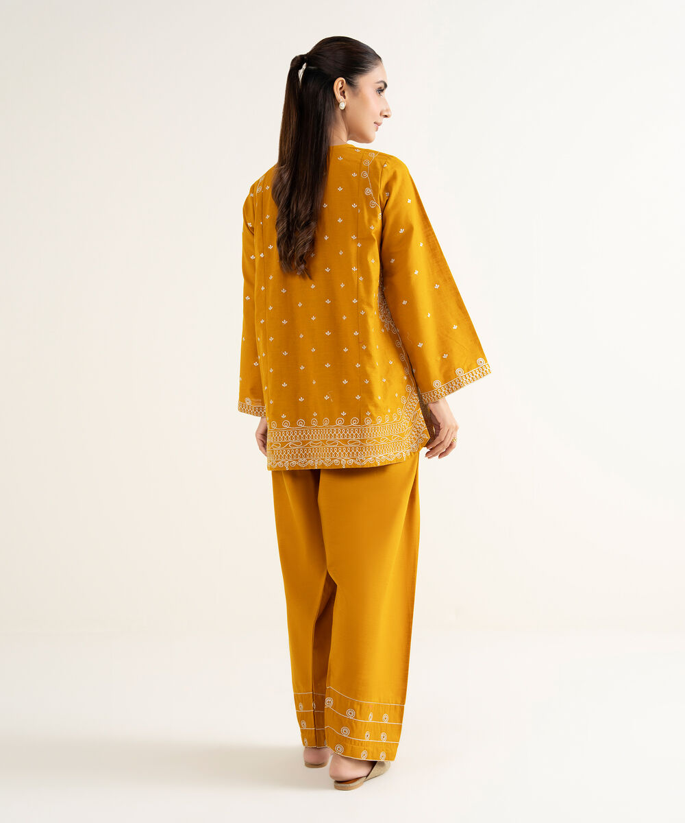 Women's RTW Khaddar Embroidered Mustard Straight Shirt