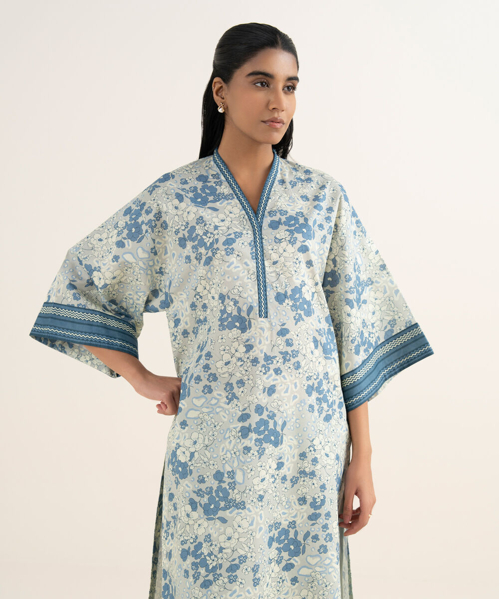 Women's Unstitched Lawn Printed Blue 2 Piece Suit