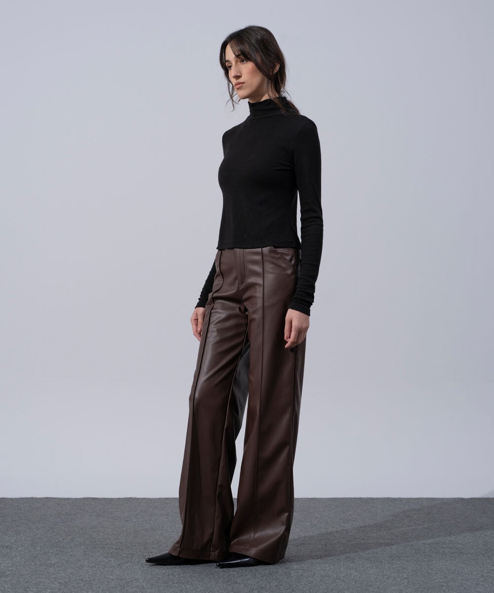 Women's Western Wear Black Viscose Turtleneck Knit Top