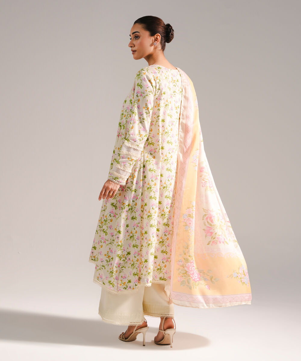 Women's RTW Cotton Satin Embroidered Pale Green 3 Piece Suit