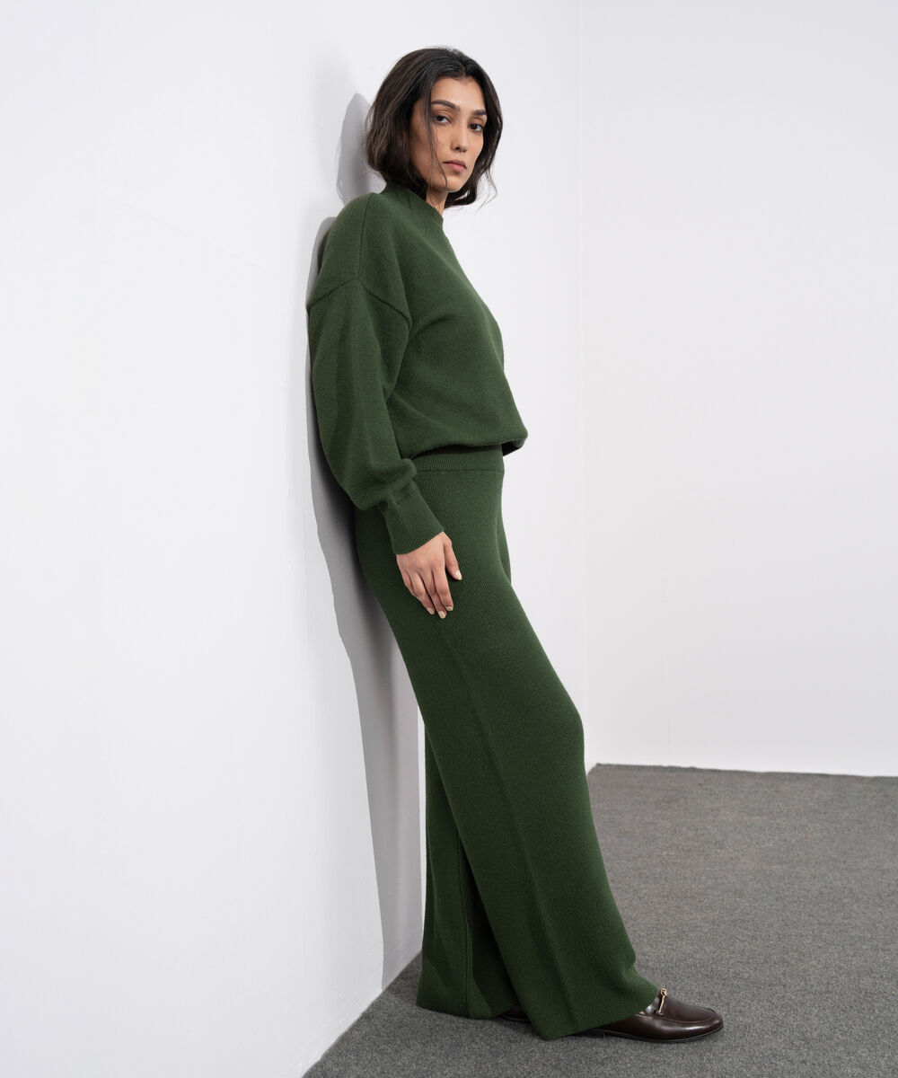 Women's Western Wear Olive Green Pull On Knit Culottes