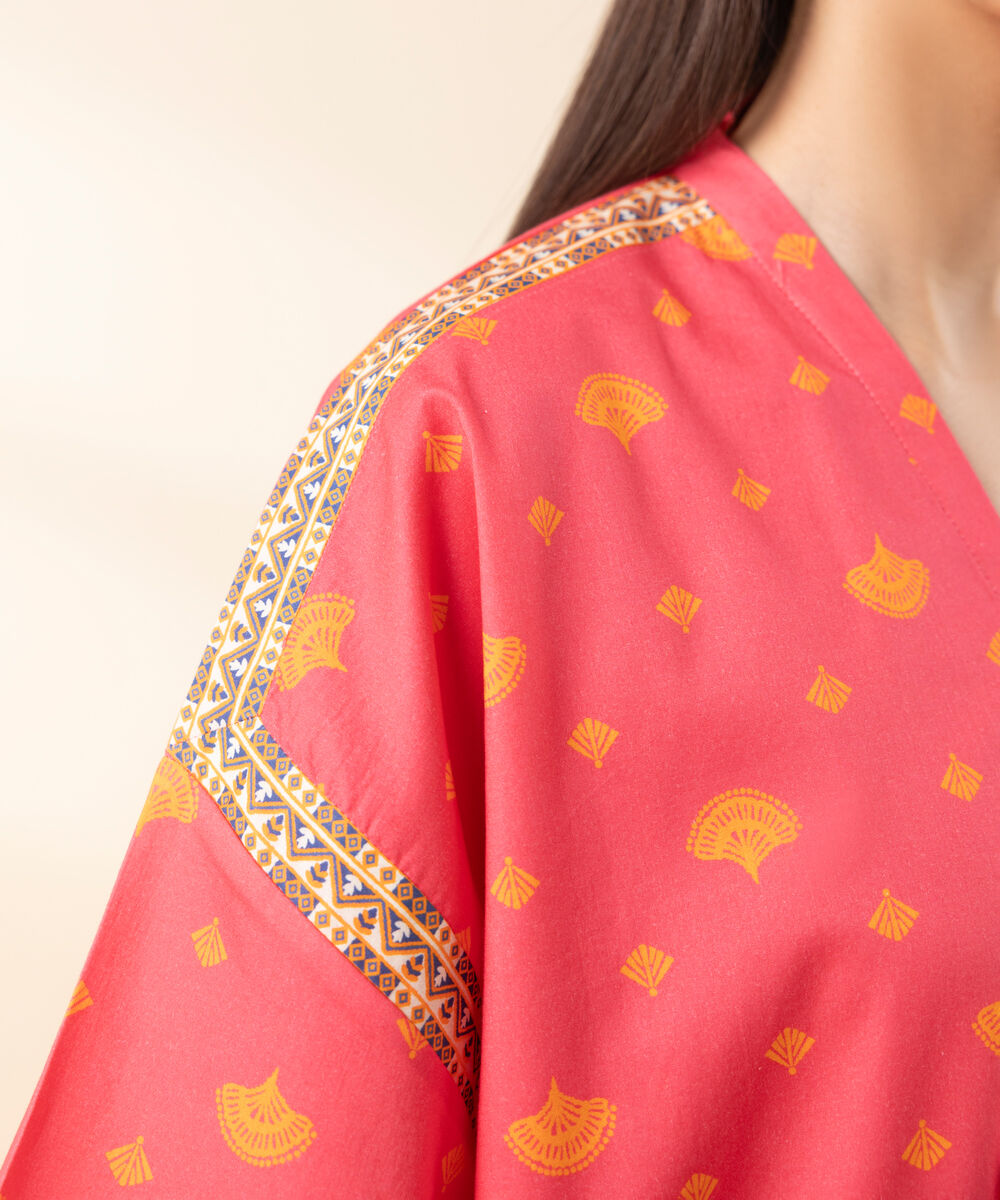 Women's Unstitched Lawn Printed Pink 3 Piece Suit