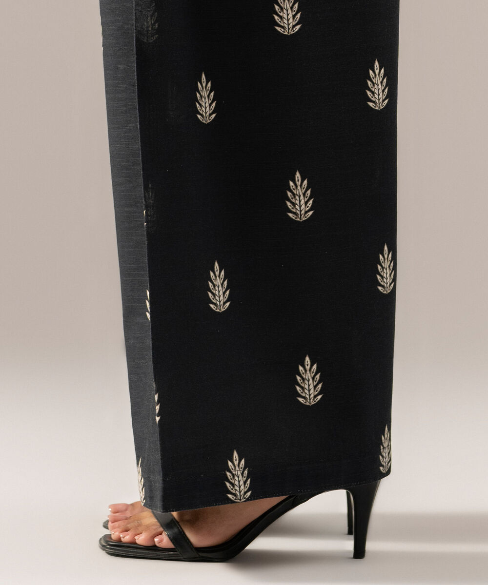 Women's RTW Printed Black Khaddar trouser