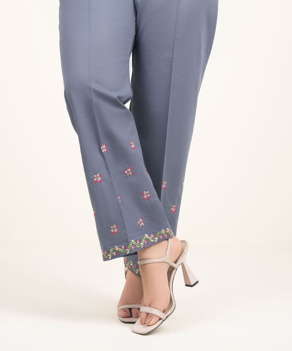 Women's RTW Lawn Embroidered Steel Blue Straight Pants