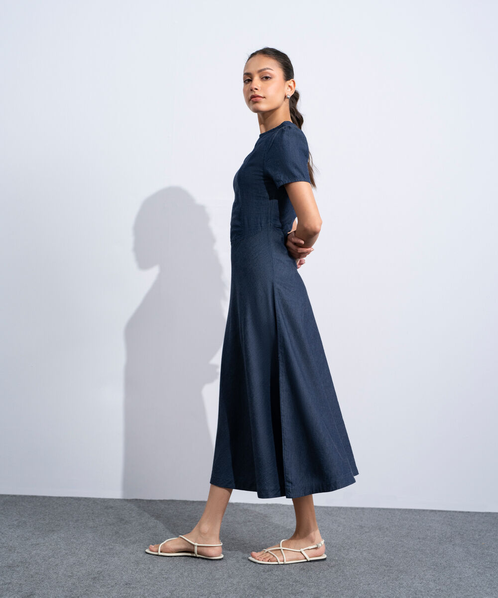 Women's Western Rinse Wash Puff Sleeve Denim Dress