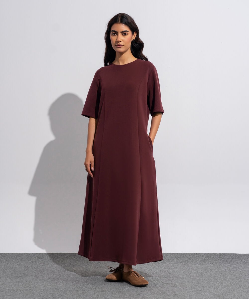 Women's Western Wear Burgendy Soft Lux Flared Maxi Dress