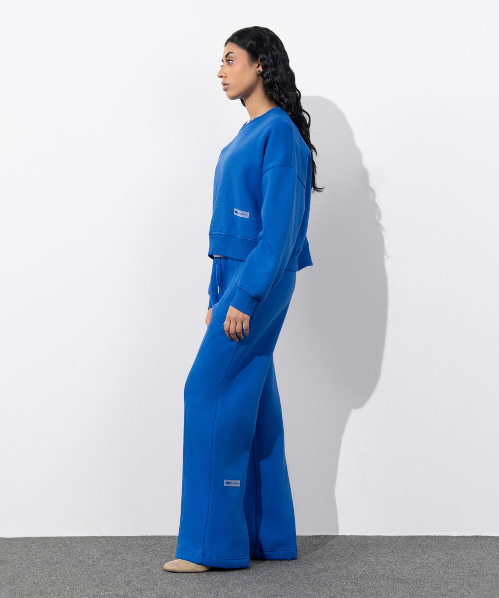 Women's Western Wear Blue Cropped Fleece Sweatshirt