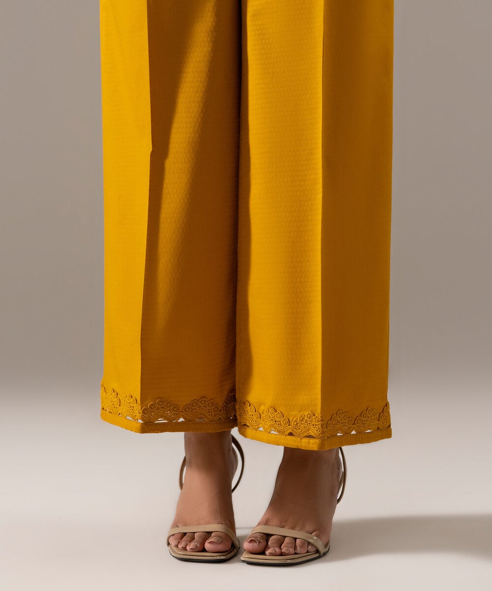Women's RTW Dobby Solid Mustard Yellow Culottes