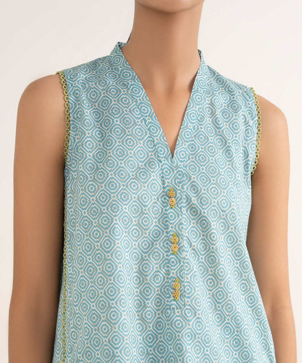 Women's Unstitched Lawn Printed Blue 3 Piece Suit