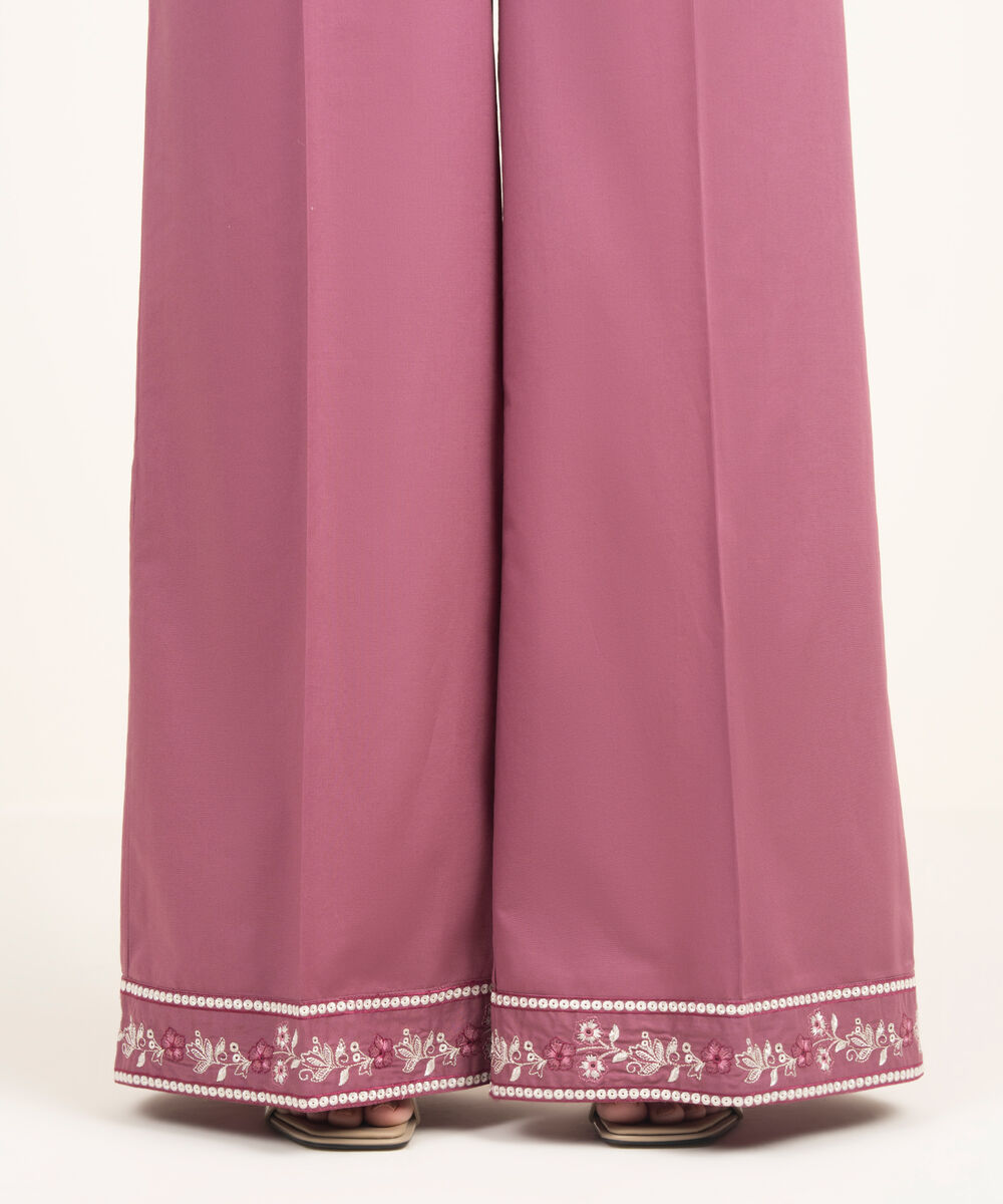 Women's RTW Cambric Embroidered Purple Flared Pants