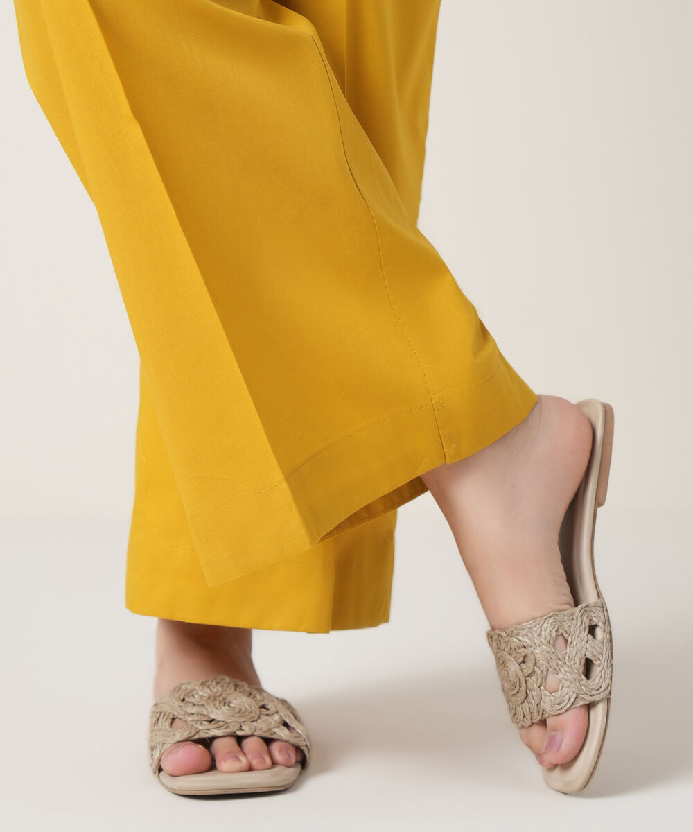 Women's RTW Cambric Yellow Solid Trousers