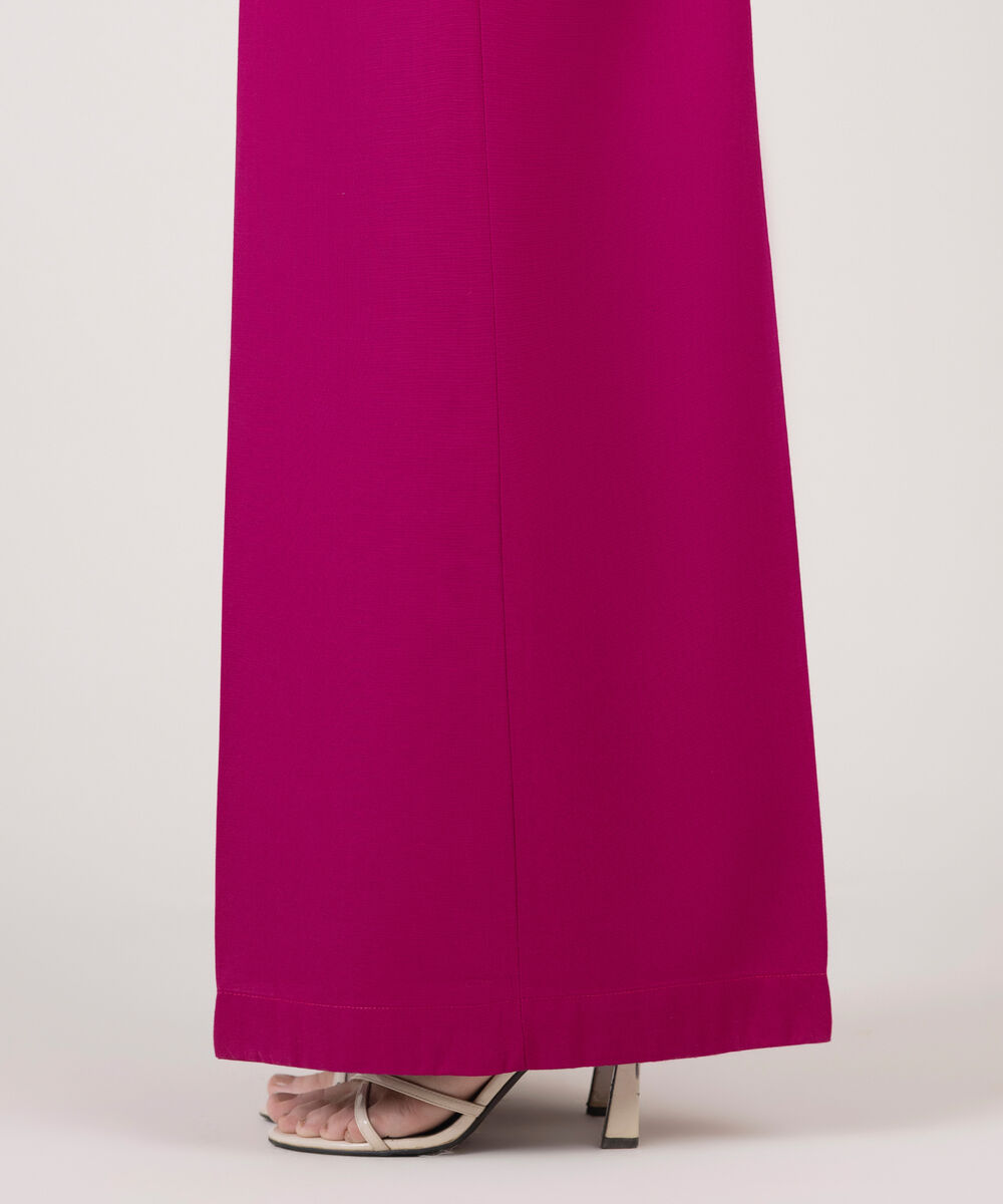 Women's RTW Cotton Viscose Solid Pink Flared Pants