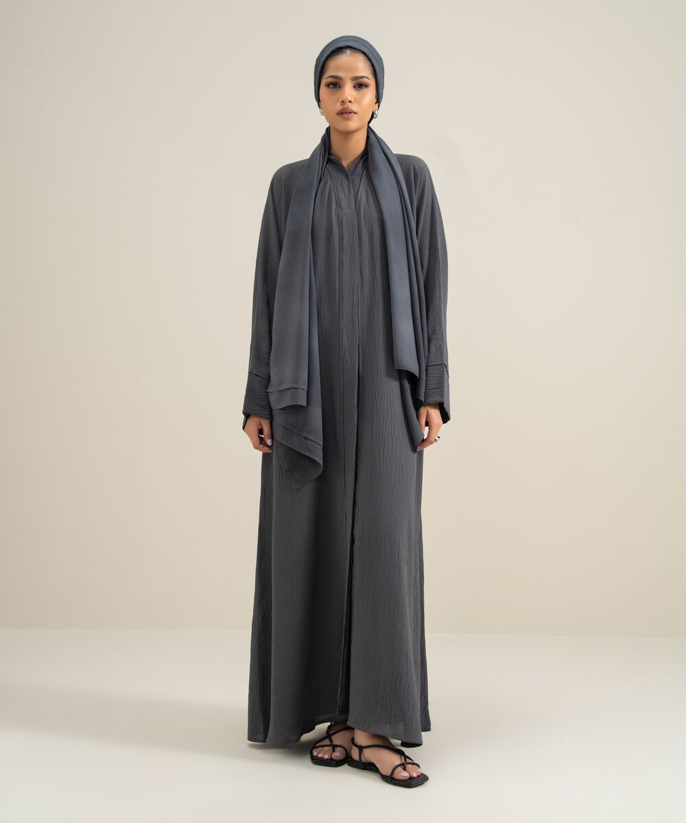 Women's Polyester Grey Kimono Abbaya Set