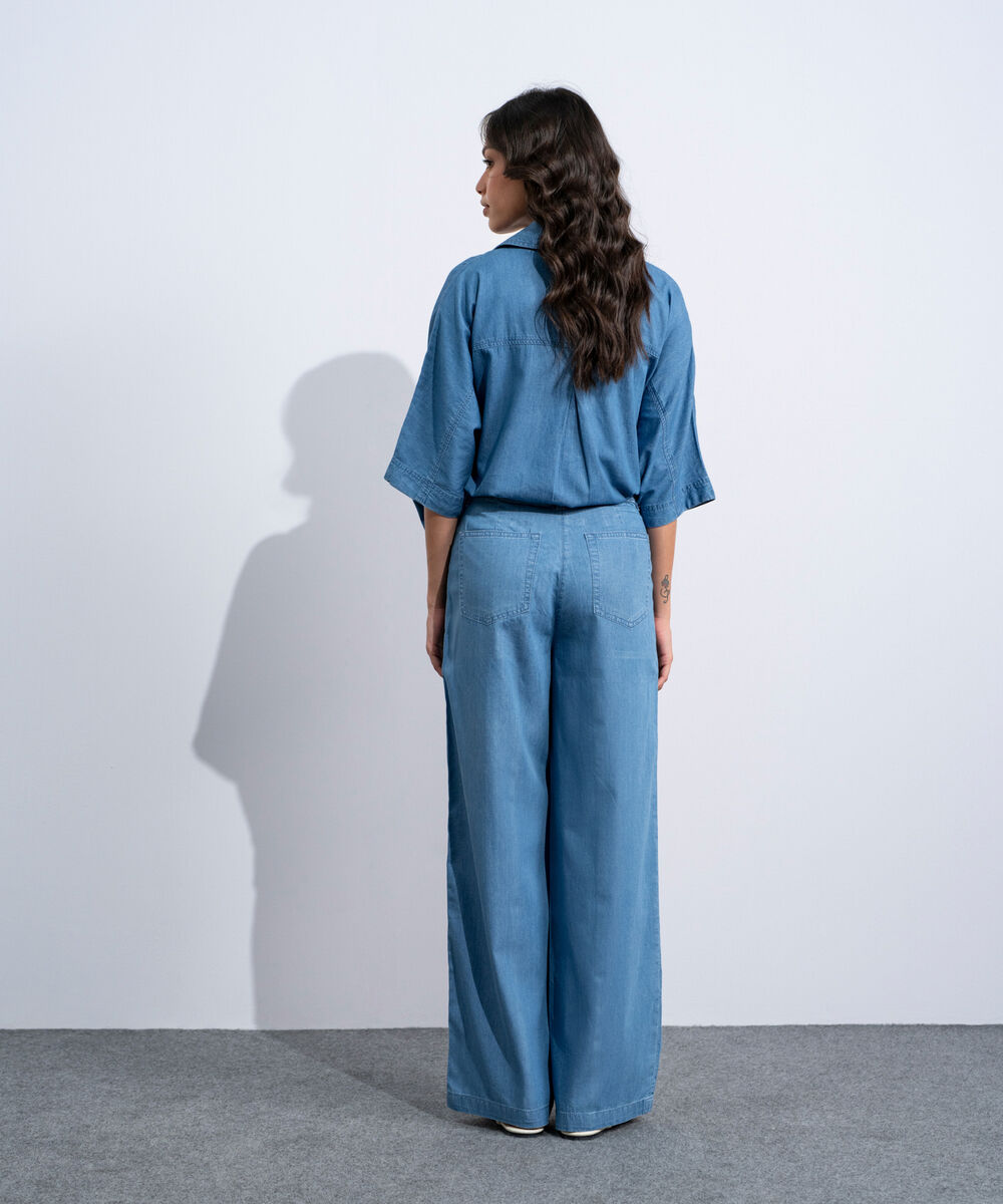 Women's Western Mid Blue Wash Denim Top With Kimono Sleeve