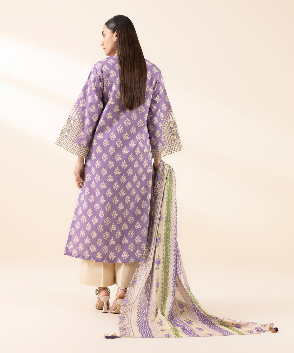 Women's Unstitched Lawn Embroidered Purple 2 Piece Suit