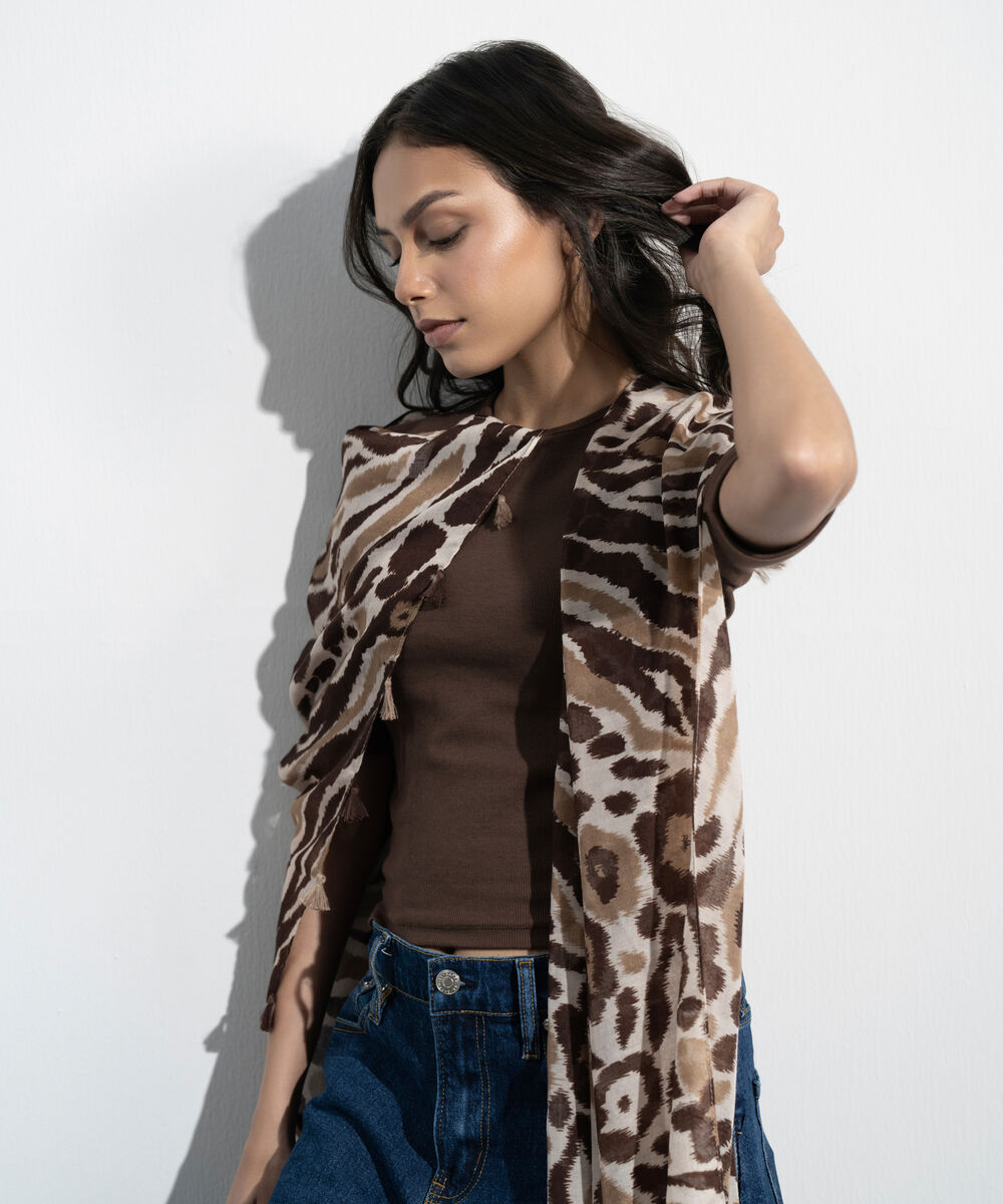 Women's Western Brown Printed Rectangular Scarf