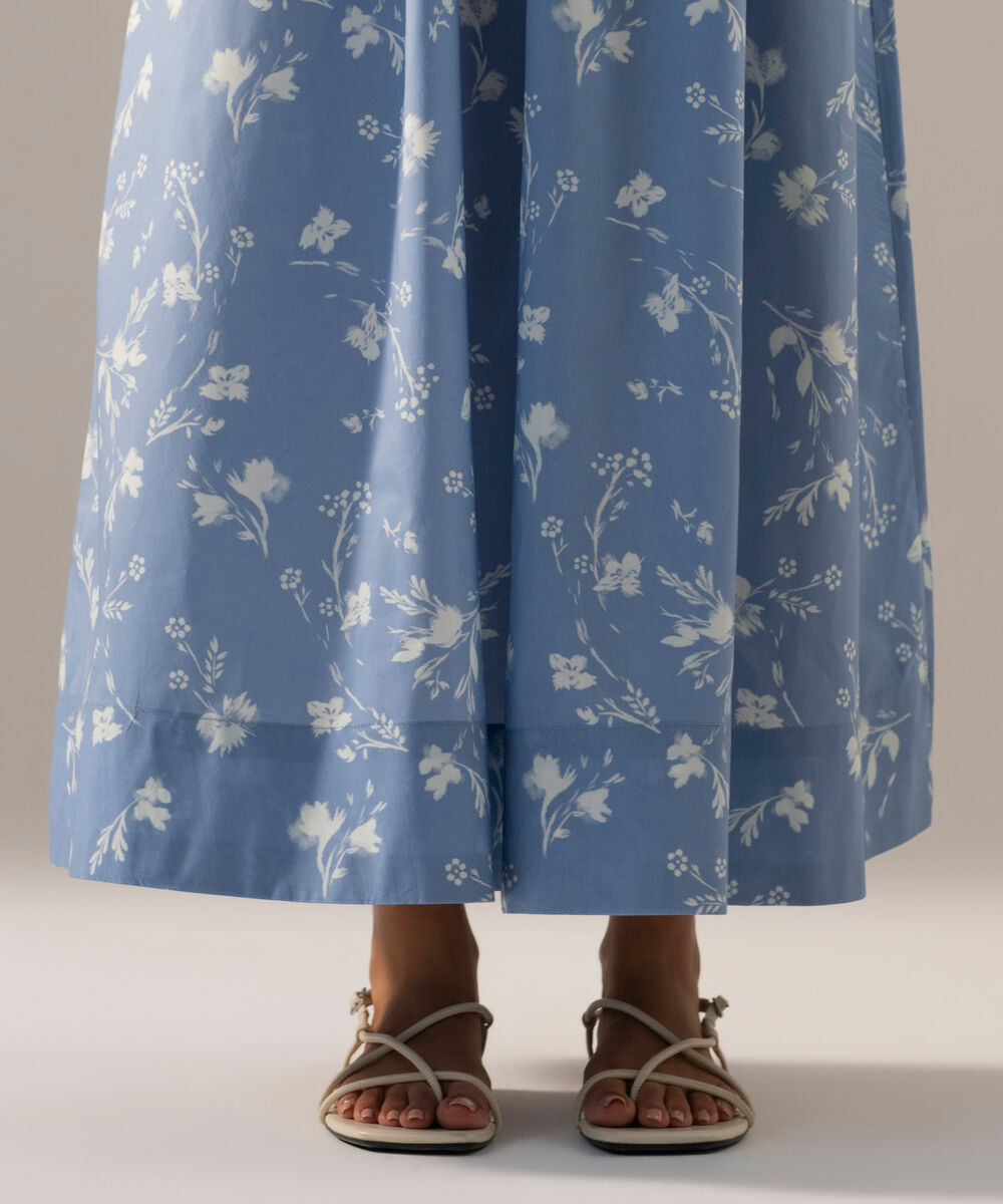 Women's RTW Poplin Printed Blue Skirt