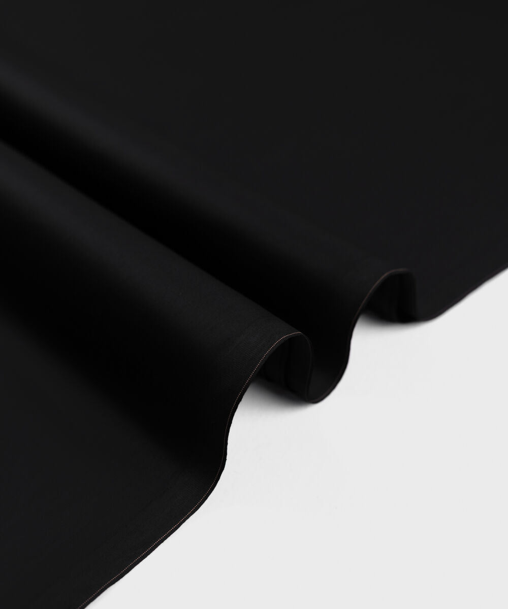 Men's Unstitched Two-Piece Cotton Dobby Black Suit.