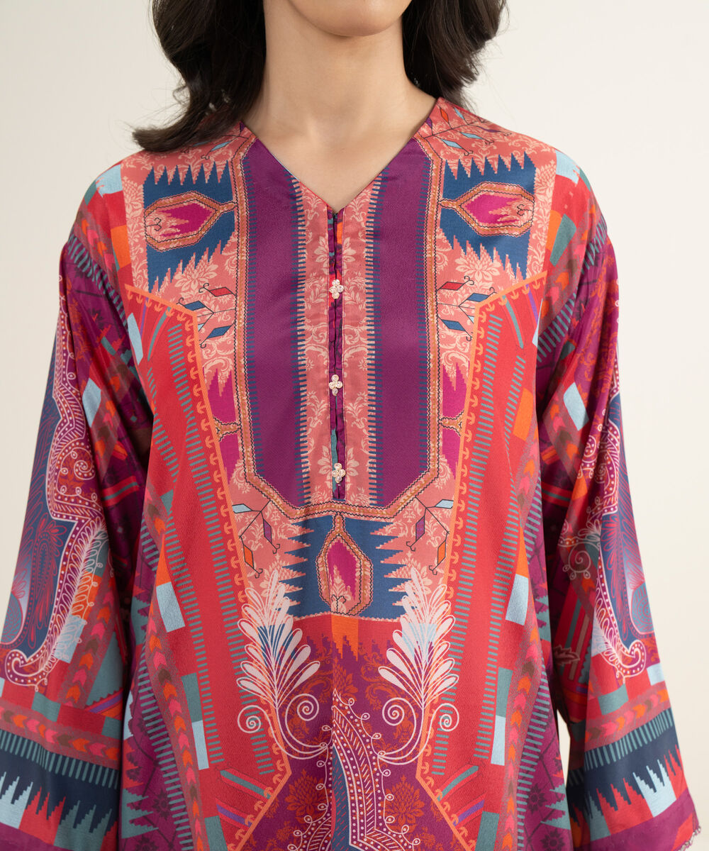 Women's RTW Blended Grip Silk Printed Purple 3 Piece Suit