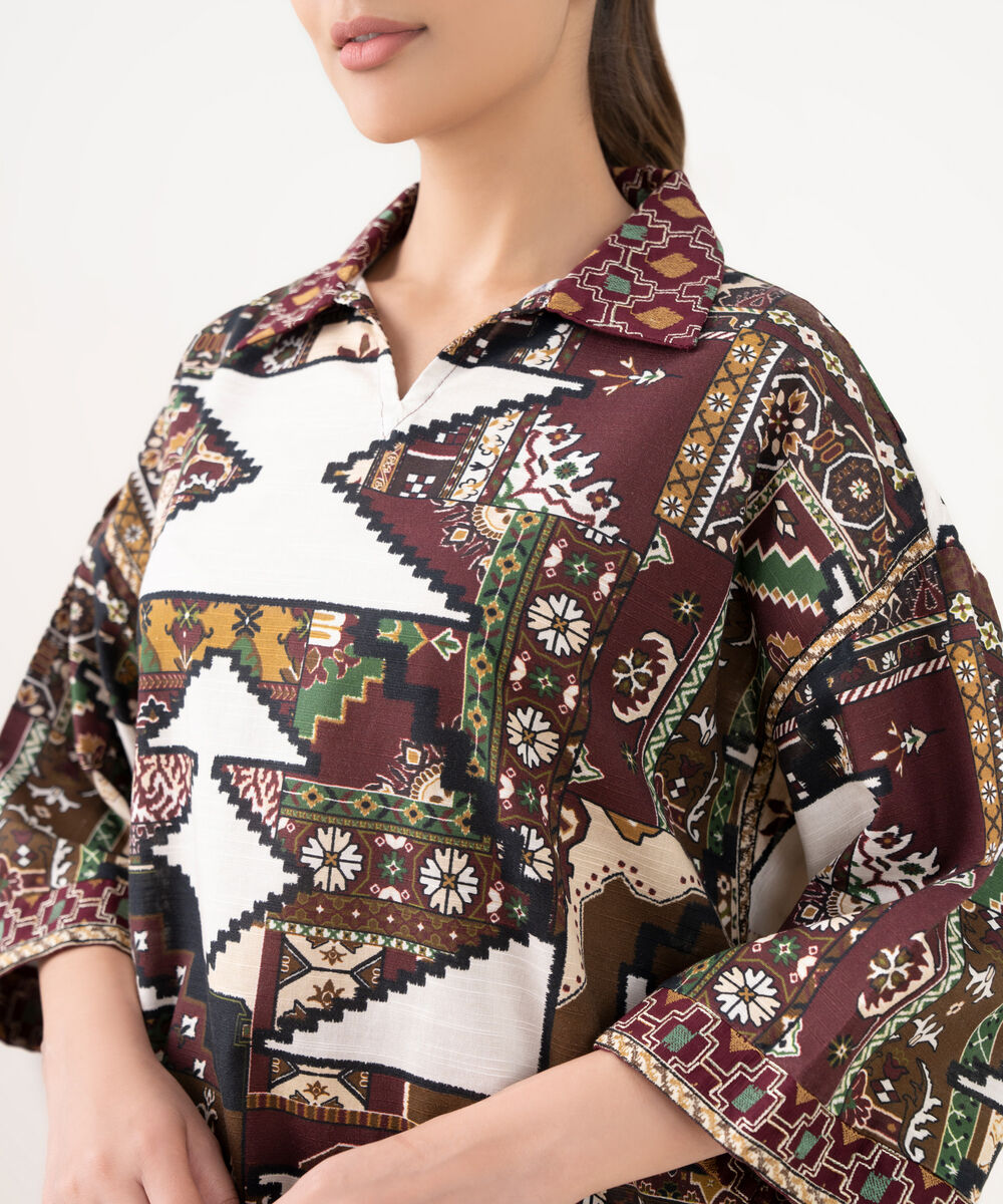 Women's RTW Light Khaddar Embroidered Brown Drop Shoulder Shirt