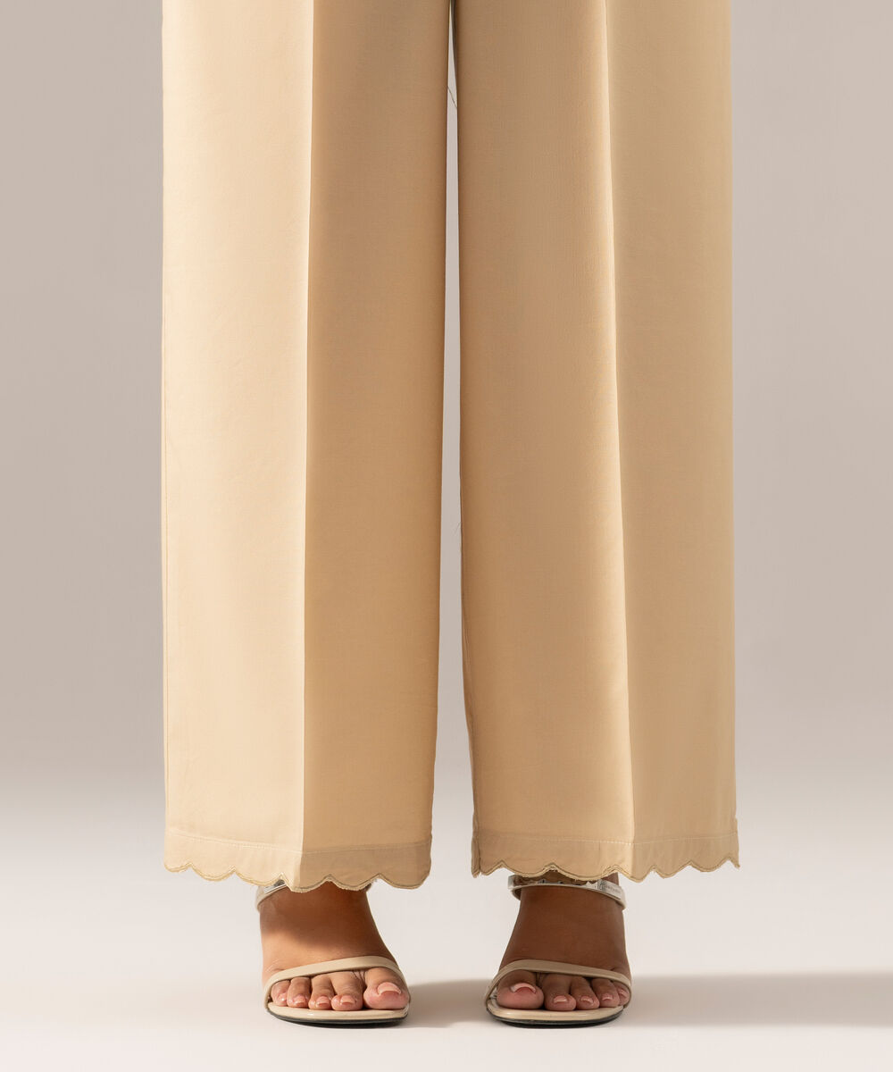 Women's RTW Solid Dark Beige Cotton Viscose Culottes
