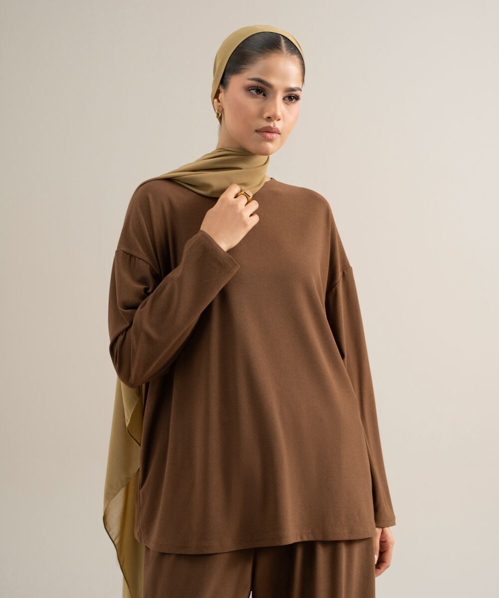 Women's Cotton Brown Jersey Knit Top
