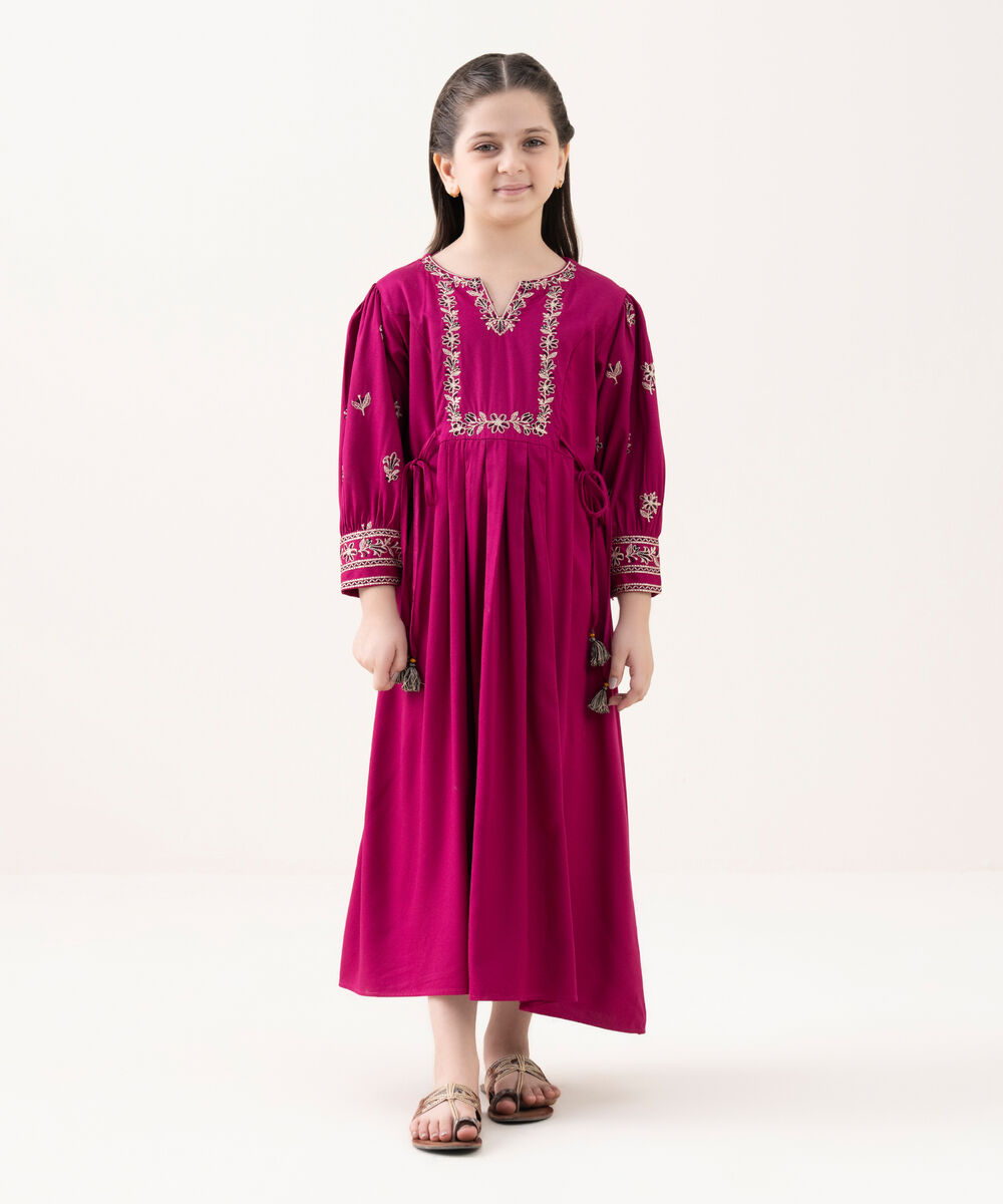 Girls Viscose Marina Pink Dyed Kidswear Dress