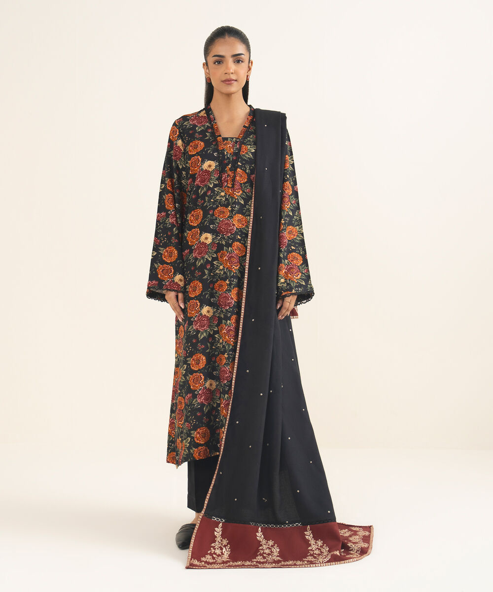 Dobby Embroidered Black Dupatta