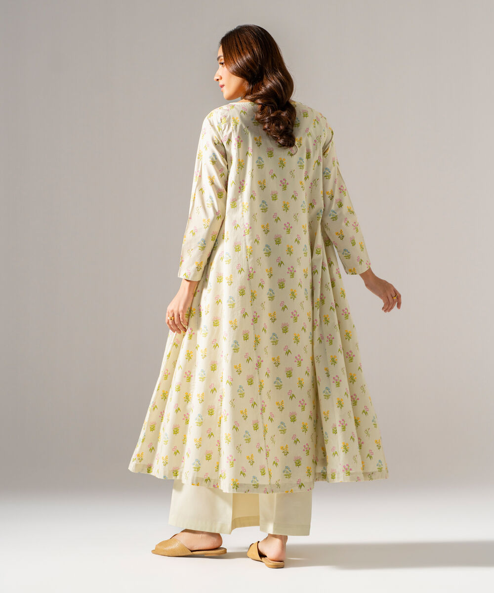 Women's RTW Cambric Printed Green Flared A-Line