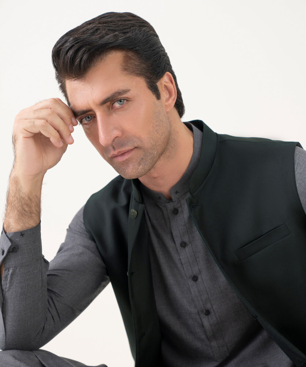 Men's Viscose Plain Black Waist Coat