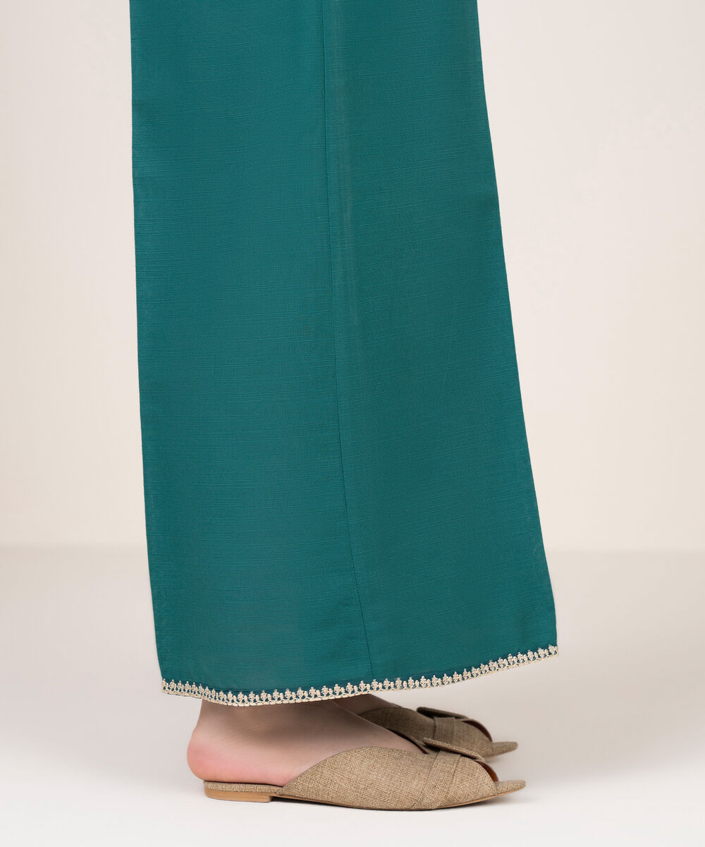 Women's RTW Cotton Embroidered Teal Flared Pants