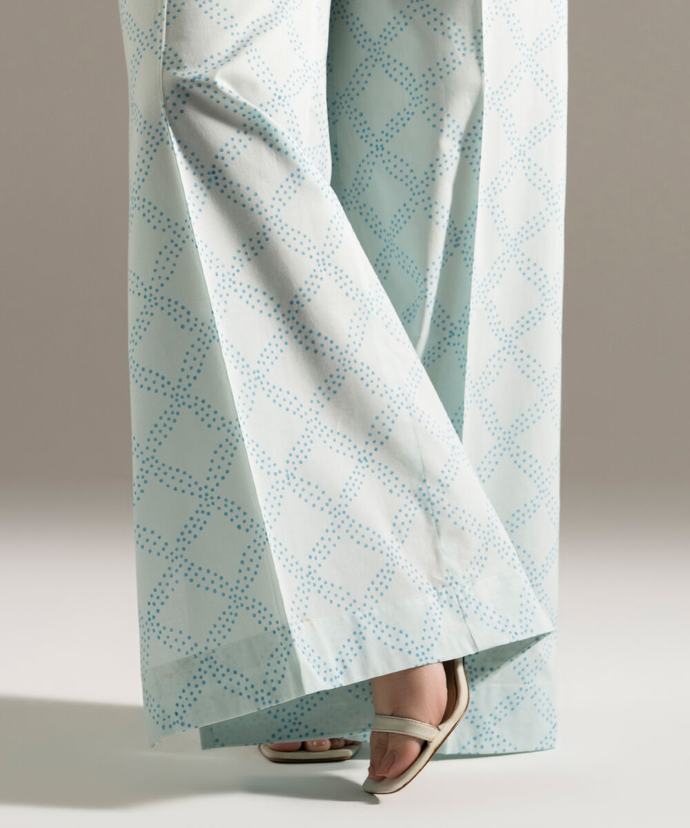Women's RTW Cambric Printed Blue Flared Pants