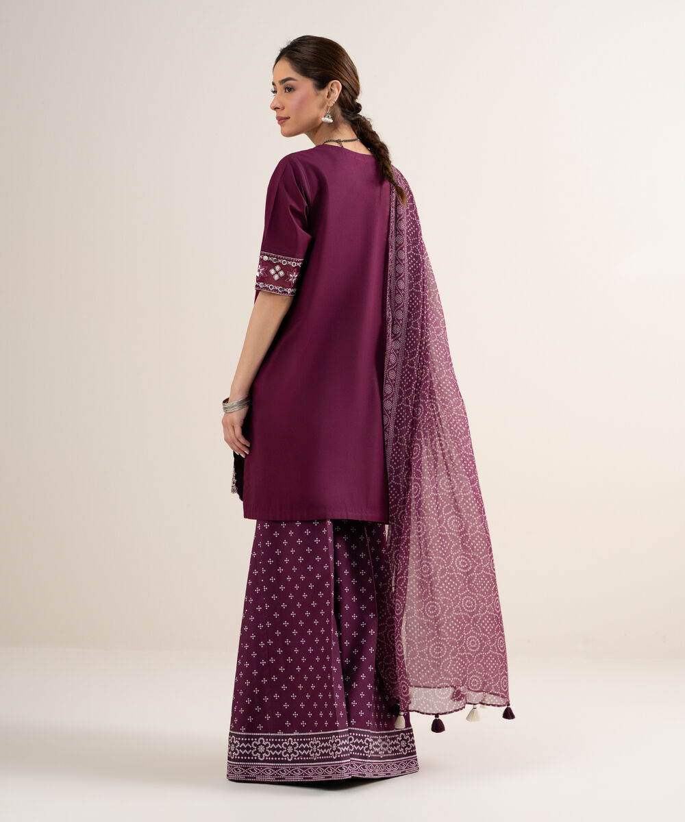 Women's Unstitched Textured Lawn Embroidered Purple 3 Piece Suit