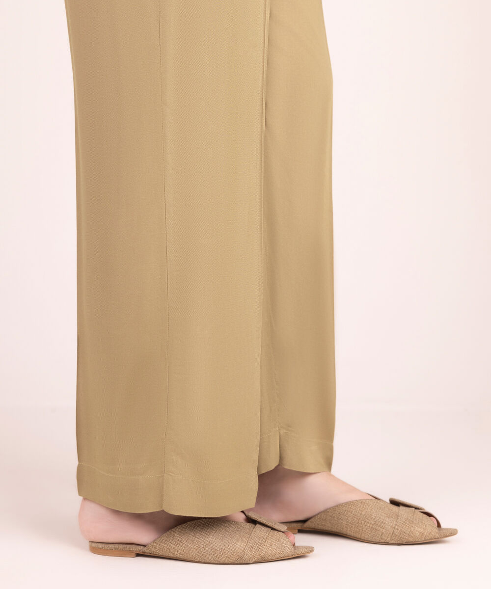 Women's RTW Bedford Solid Beige Straight Pants