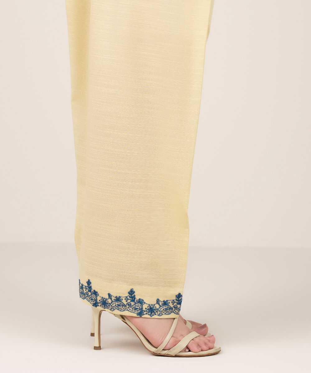 Women's RTW Cotton Embroidered Cream White Shalwar