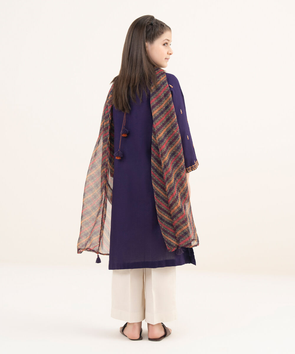 Girls Two Piece Embroidered Textured Lawn Shirt Dupatta