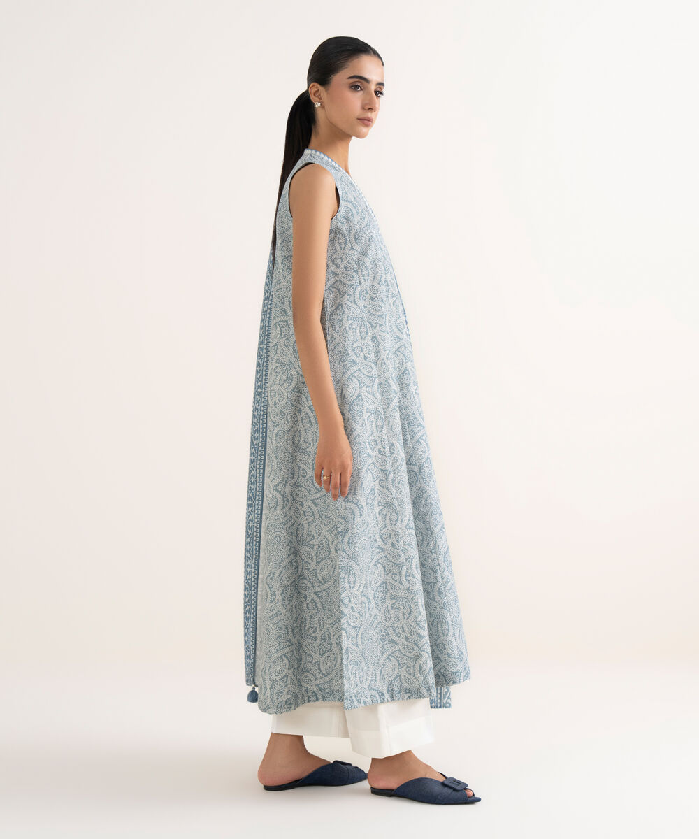 Women's Unstitched Light Khaddar Printed Blue Two Piece Suit