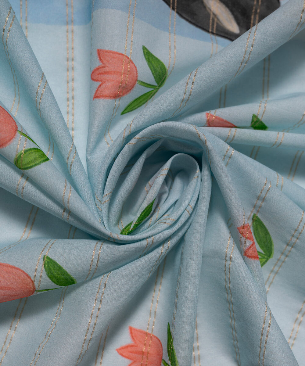 Zari Lawn Printed Light Blue Dupatta