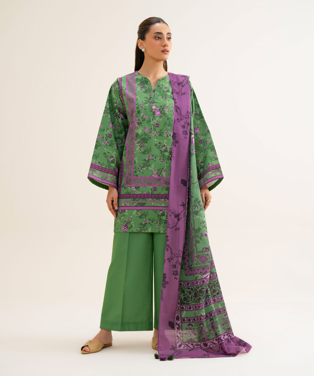 Women's Unstitched Lawn Printed Green 3 Piece Suit