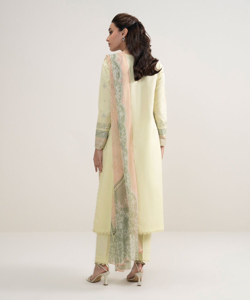 Women's Unstitched Lawn Embroidered Yellow 3 Piece Suit