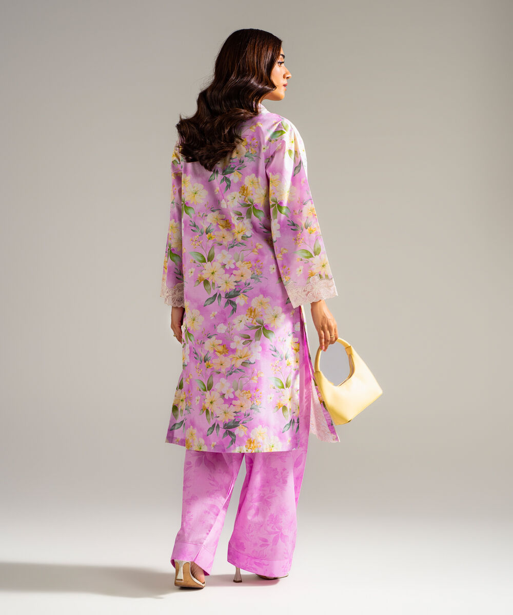 Women's RTW Lawn Embroidered Lavendar Straight Shirt