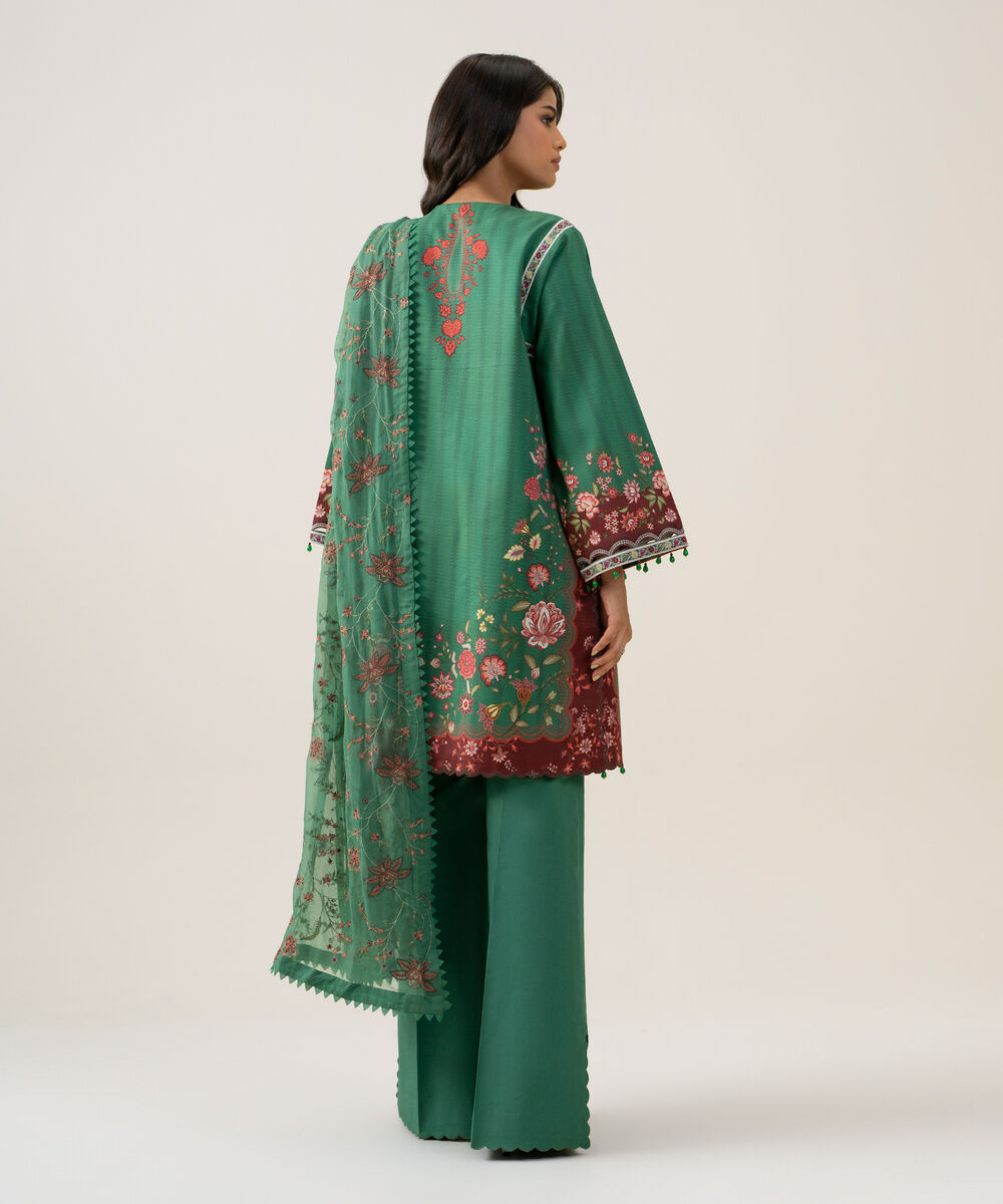 Women's Unstitched Blended Chiffon Printed Green  3 Piece Suit
