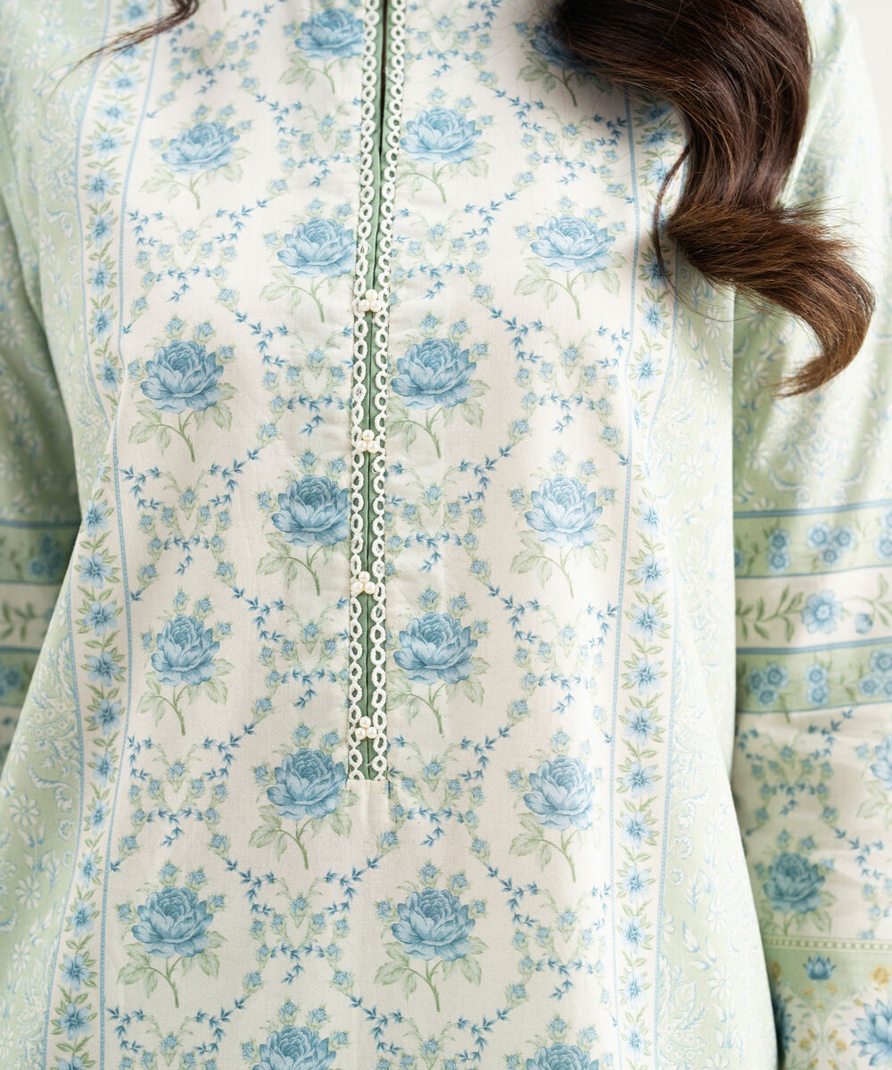 Women's Unstitched Lawn Printed Green 3 Piece Suit