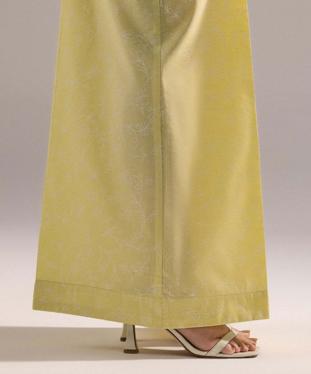 Women's RTW Cambric Printed Lime Yellow Flared Pants
