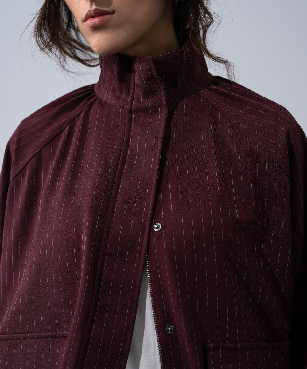 Women's Western Wear Merlot Polyester Striped Zip-Up Jacket